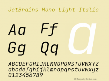 JetBrains Mono Light Italic Version 2.225; ttfautohint (v1.8.3)图片样张