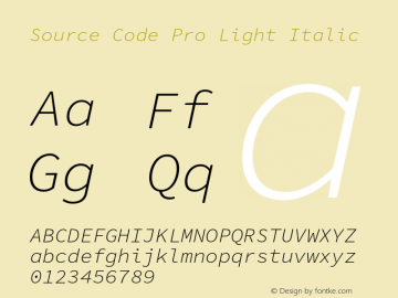 Source Code Pro Light Italic Version 1.058;hotconv 1.0.116;makeotfexe 2.5.65601 Font Sample