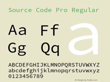 Source Code Pro Version 2.038;hotconv 1.0.116;makeotfexe 2.5.65601 Font Sample