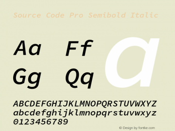 Source Code Pro Semibold Italic Version 1.058;hotconv 1.0.116;makeotfexe 2.5.65601 Font Sample