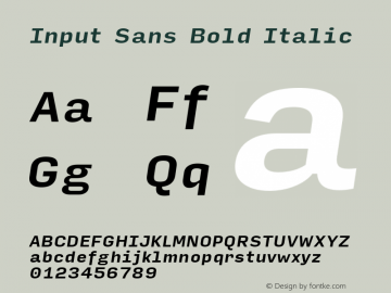 InputSans BoldIta Version 0.000;PS 0.0;hotconv 1.0.72;makeotf.lib2.5.5900 Font Sample