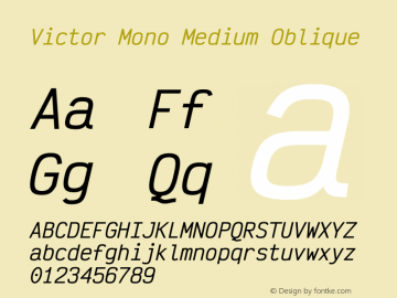 Victor Mono Medium Oblique Version 1.410 Font Sample