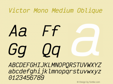 Victor Mono Medium Oblique Version 1.410图片样张