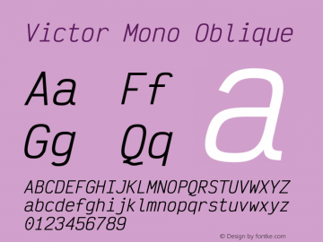 Victor Mono Oblique Version 1.410 Font Sample