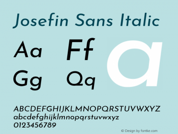 Josefin Sans Italic Version 2.000 Font Sample