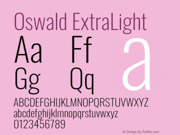 Oswald ExtraLight Version 4.100; ttfautohint (v1.8.1.43-b0c9) Font Sample