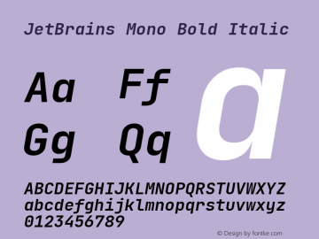 JetBrains Mono Bold Italic Version 2.221; ttfautohint (v1.8.3)图片样张