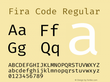 Fira Code Regular Version 4.000;hotconv 1.0.109;makeotfexe 2.5.65596 Font Sample