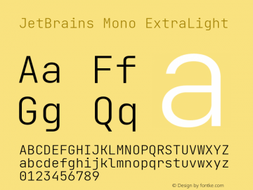 JetBrains Mono ExtraLight Version 2.221; ttfautohint (v1.8.3)图片样张