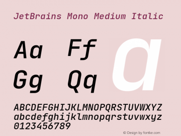 JetBrains Mono Medium Italic Version 2.221; ttfautohint (v1.8.3)图片样张