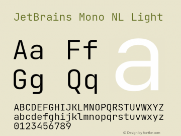 JetBrains Mono NL Light Version 2.221; ttfautohint (v1.8.3) Font Sample