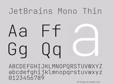 JetBrains Mono Thin Version 2.221; ttfautohint (v1.8.3)图片样张