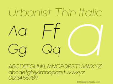 Urbanist Thin Italic Version 1.230; befe77262ef67d88f1d94aa3d2e49ef1327b4483 Font Sample