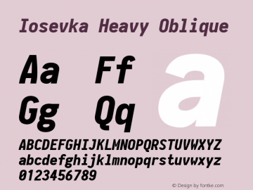 Iosevka Heavy Oblique 2.3.3; ttfautohint (v1.8.3) Font Sample