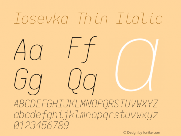 Iosevka Thin Italic 2.3.3; ttfautohint (v1.8.3) Font Sample