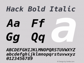 Hack Bold Italic Version 3.003; ttfautohint (v1.8.1) -l 6 -r 50 -G 200 -x 10 -H 265 -D latn -f latn -m 