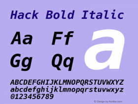 Hack Bold Italic Version 3.003; ttfautohint (v1.8.3) -l 6 -r 50 -G 200 -x 10 -H 265 -D latn -f latn -m 