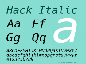 Hack Italic Version 3.003; ttfautohint (v1.8.3) -l 6 -r 50 -G 200 -x 10 -H 145 -D latn -f latn -m 