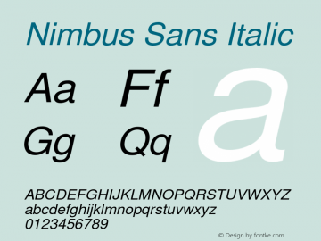 NimbusSans-Italic Version 1.00 Font Sample