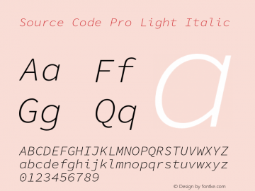 Source Code Pro Light Italic Version 1.052;hotconv 1.0.115;makeotfexe 2.5.65600 Font Sample