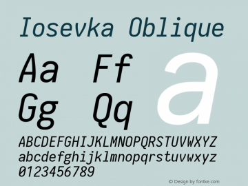 Iosevka Oblique 1.13.4; ttfautohint (v1.7.9-c794) Font Sample