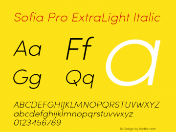 Sofia Pro ExtraLight Italic Version 2.000 Font Sample