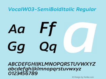 Vocal W03 SemiBoldItalic Version 1.00 Font Sample