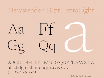 Newsreader 18pt ExtraLight Version 1.003 Font Sample