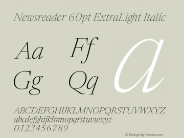 Newsreader 60pt ExtraLight Italic Version 1.003 Font Sample