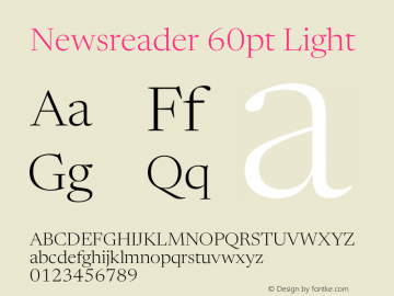 Newsreader 60pt Light Version 1.003 Font Sample