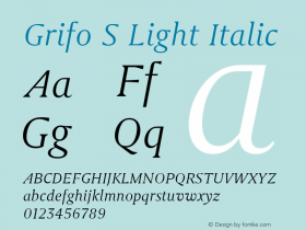 Grifo S Light Italic Version 2.001 Font Sample