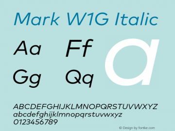 Mark W1G Italic Version 1.00, build 8, g2.6.4 b1272, s3 Font Sample