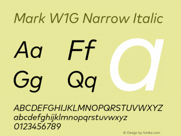 Mark W1G Narrow Italic Version 1.00, build 8, g2.6.4 b1272, s3 Font Sample