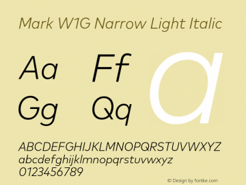 Mark W1G Narrow Light Italic Version 1.00, build 8, g2.6.4 b1272, s3 Font Sample