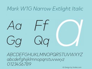 Mark W1G Narrow Extlight Italic Version 1.00, build 8, g2.6.4 b1272, s3 Font Sample