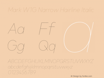 Mark W1G Narrow Hairline Italic Version 1.00, build 8, g2.6.4 b1272, s3 Font Sample