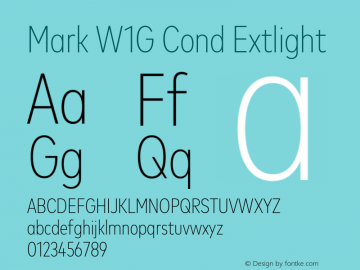 Mark W1G Cond Extlight Version 1.00, build 9, g2.6.4 b1272, s3 Font Sample