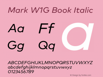 Mark W1G Book Italic Version 1.00, build 8, g2.6.4 b1272, s3 Font Sample