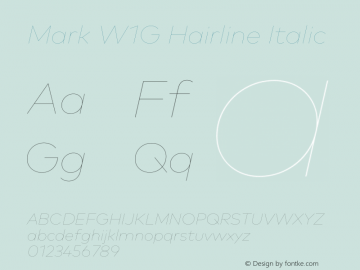 Mark W1G Hairline Italic Version 1.00, build 8, g2.6.4 b1272, s3 Font Sample
