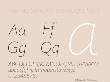 Mundo Sans Pro ExtraLight It Version 2.00, build 4, s3图片样张