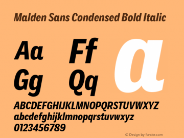 Malden Sans Cond Bold It Version 1.00, build 13, s3 Font Sample