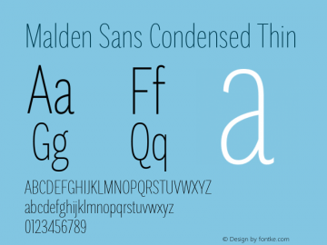 Malden Sans Cond Thin Version 1.00, build 13, s3 Font Sample