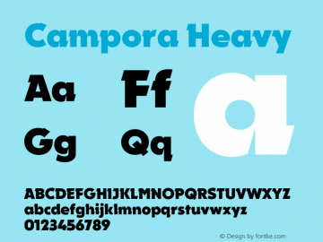 Campora Heavy Version 1.000;hotconv 1.0.109;makeotfexe 2.5.65596 Font Sample