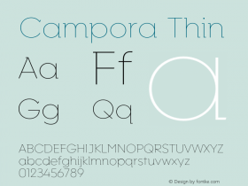 Campora Thin Version 1.000;hotconv 1.0.109;makeotfexe 2.5.65596 Font Sample