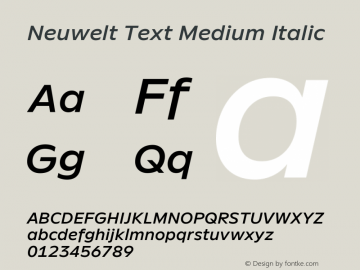 Neuwelt Text Medium Italic Version 1.00, build 19, g2.6.2 b1235, s3图片样张