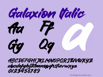 Galaxion Italic Version 1.00;February 18, 2021;FontCreator 13.0.0.2683 64-bit图片样张