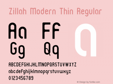 Zillah Modern Thin Regular 0.9 Font Sample