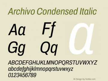 Archivo Condensed Italic Version 2.001 Font Sample