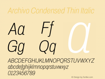 Archivo Condensed Thin Italic Version 2.001图片样张