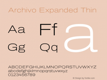 Archivo Expanded Thin Version 2.001 Font Sample